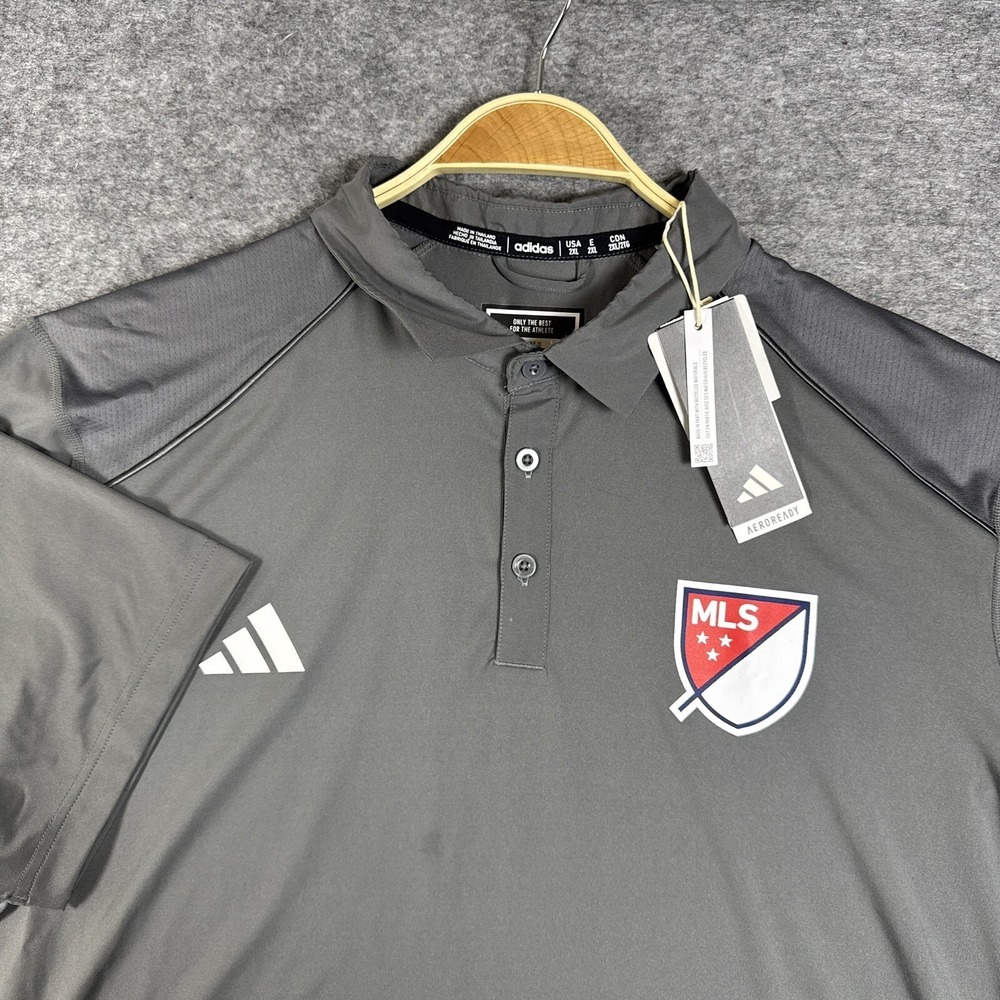 Adidas MLS Polo Shirt Mens XXL Gray Crew MLS Major Legue Soccer USA